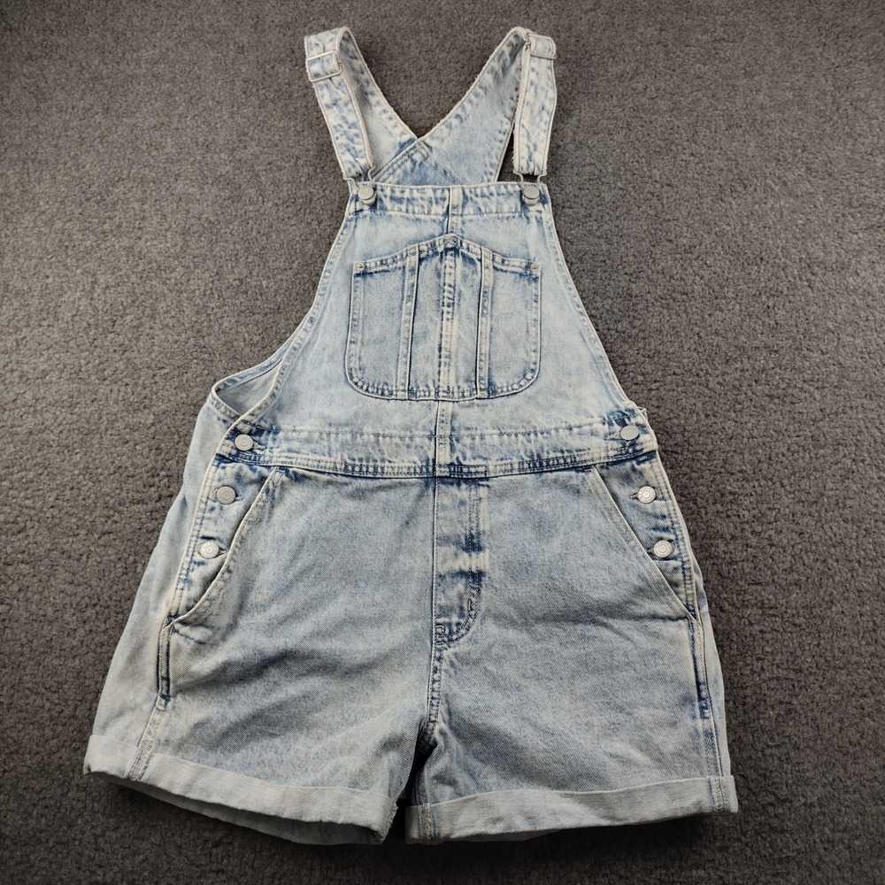 Old Navy Denim Bib Shortalls Sz Medium Light Wash Overalls Farmer Workwear EUC